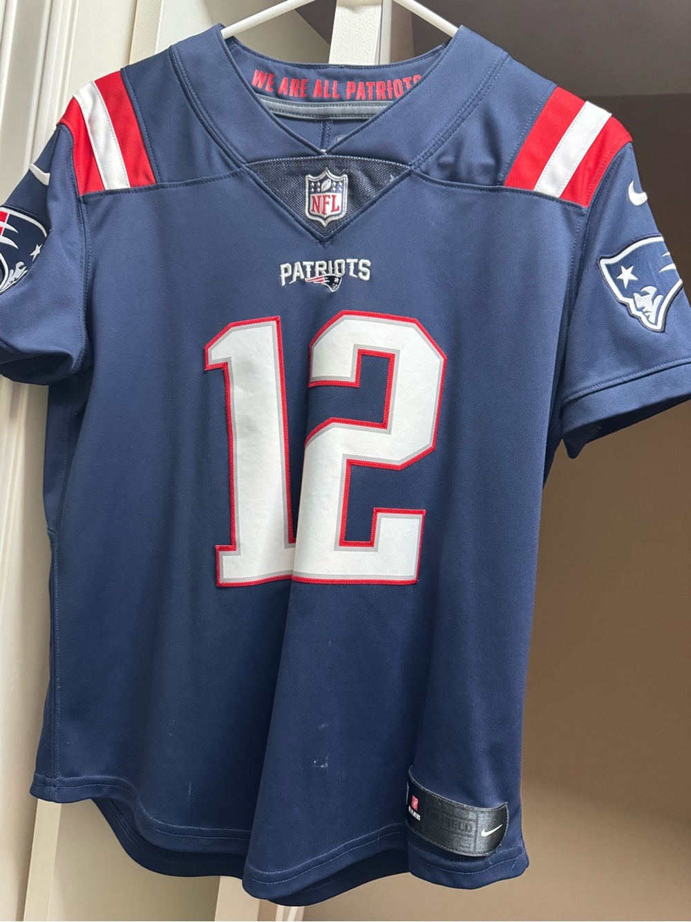 NFL Patriots Youth Navy, Red & White Football Jersey #12